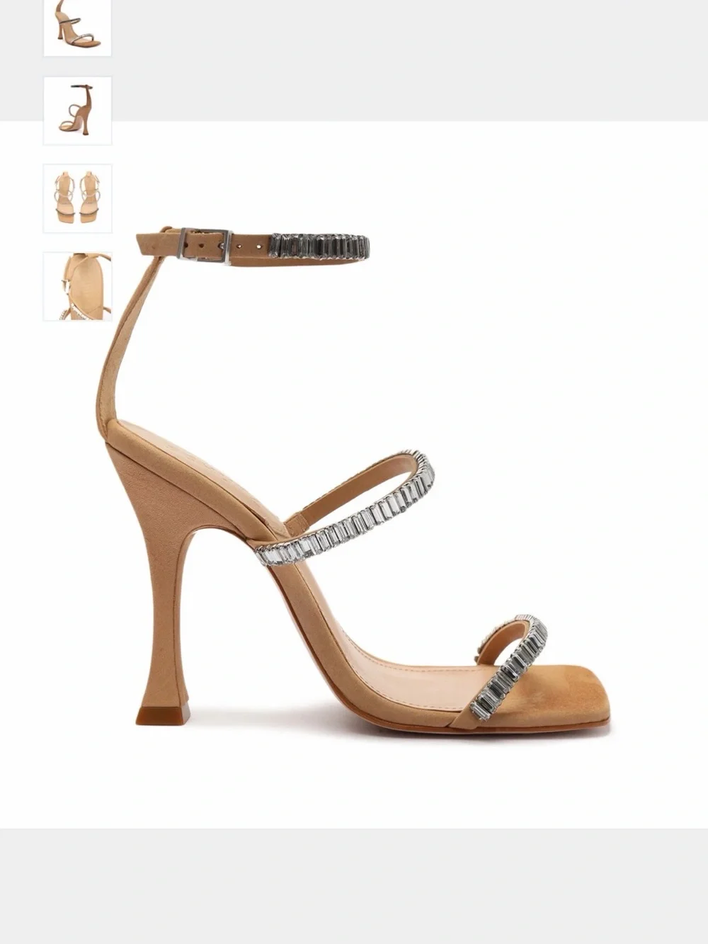 SCHUTZ Nude Strappy Heels with Silver Crystal Accents in Shoe Bag
